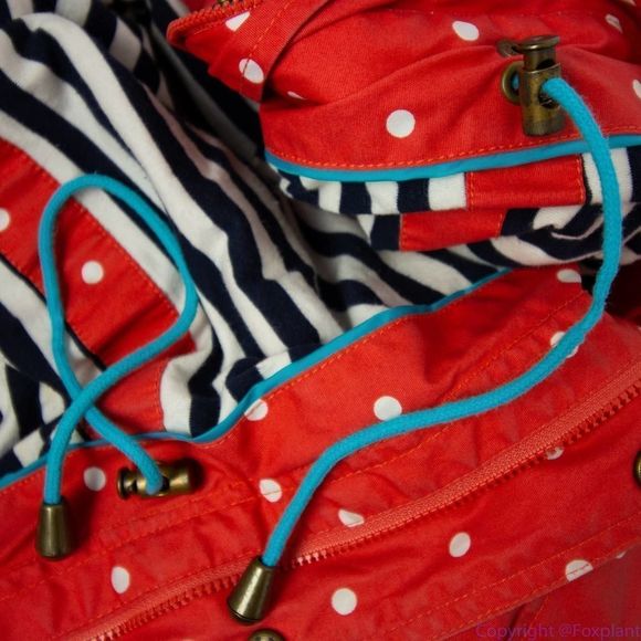 Boden women's 100% cotton hooded red parka with white polka dot, size 8 - Picture 10 of 16